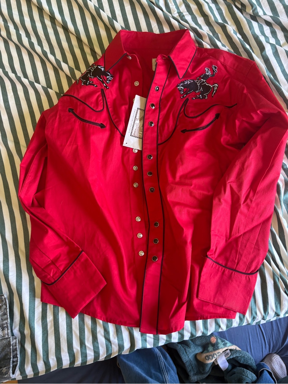 Red Western Snap Shirt with Embroidered Cowboys
